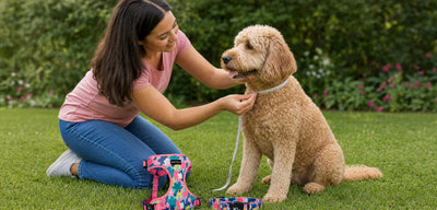 Measuring a labradoodle for finding the correct harness and collar size