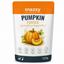 A 125g stand-up pouch of Snazzy Tails Pumpkin Powder dog and cat food, featuring an orange and white design with an illustration of a pumpkin and a slice of pumpkin on the front.