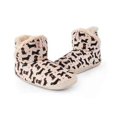 Lily - All Over Dog Print Slipper Boot - Beige