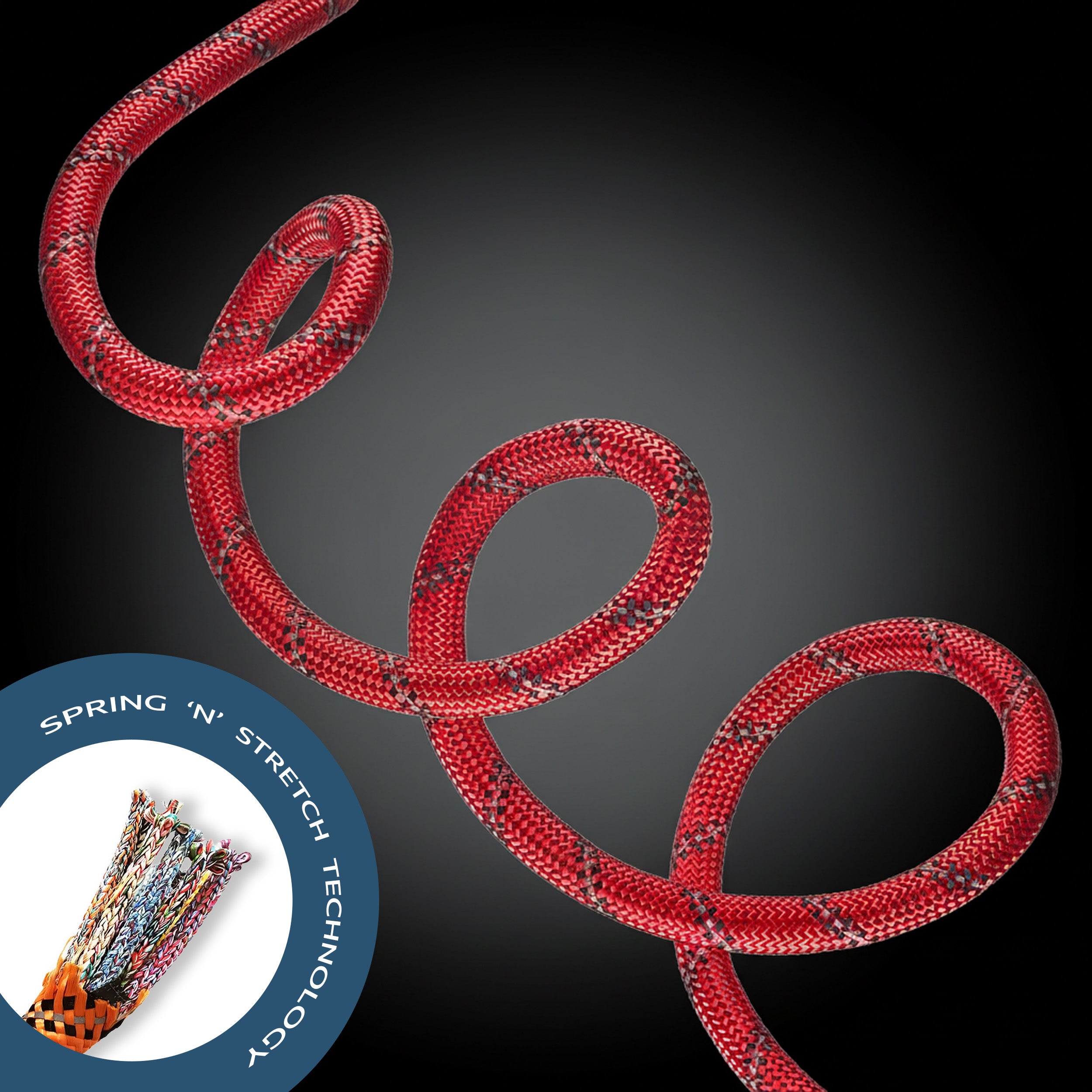 coiled red rope lead with spring action to prevent choking