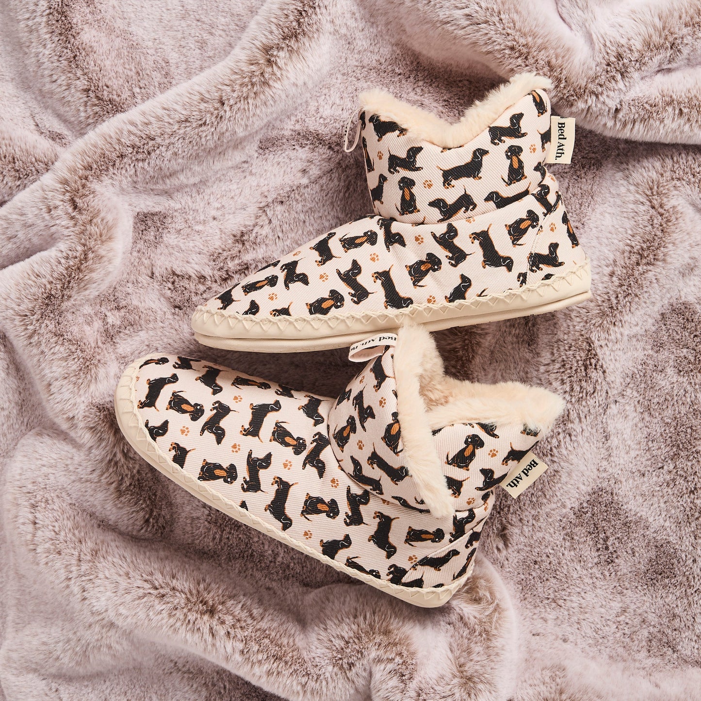 Lily - All Over Dog Print Slipper Boot - Beige