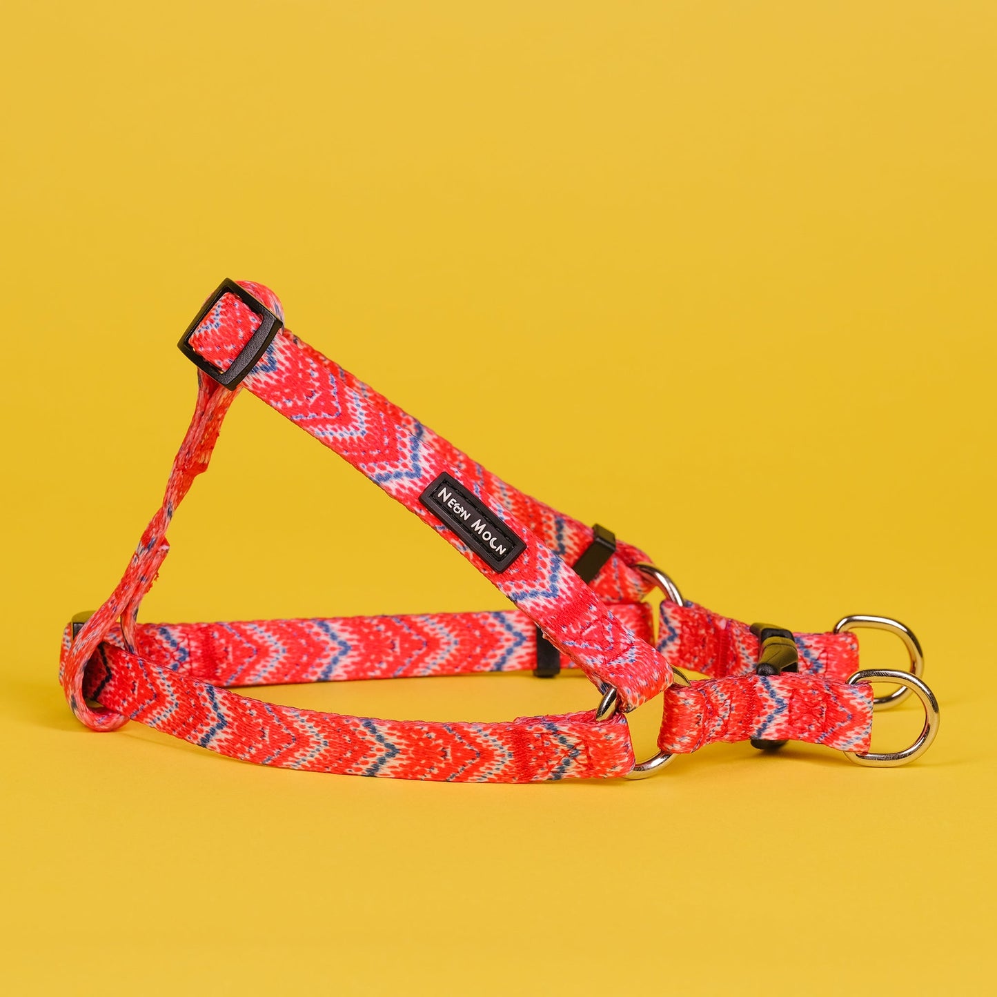 red and blue chevron step in dog harness for large dogs