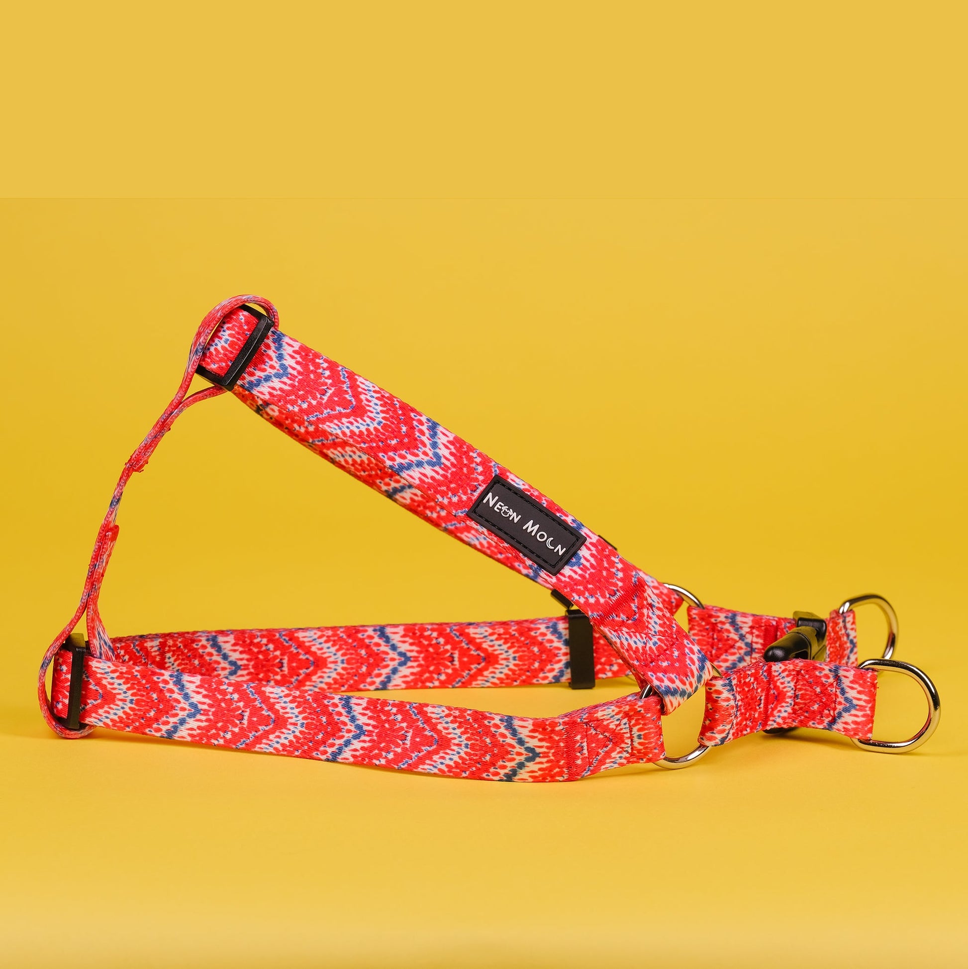 red and blue chevron step in dog harness for medium dogs