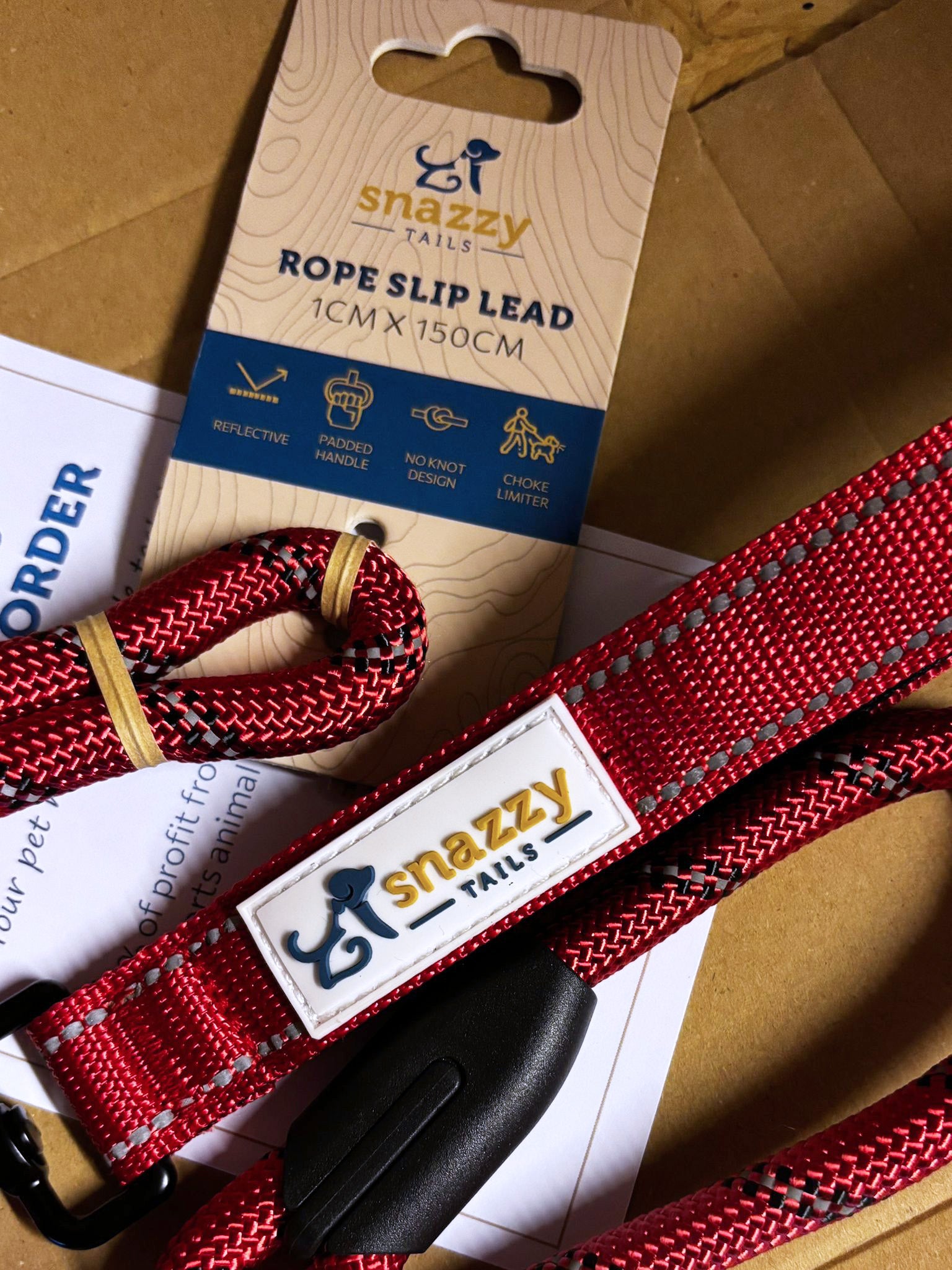 Close up of Freedom Pro dog lead with retailer euro hook hanging card